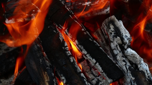 烧火炉壁炉中燃烧的柴火火焰视频