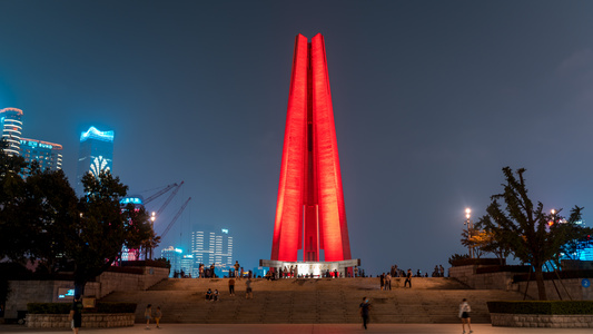 8K上海民族纪念塔大范围延时视频