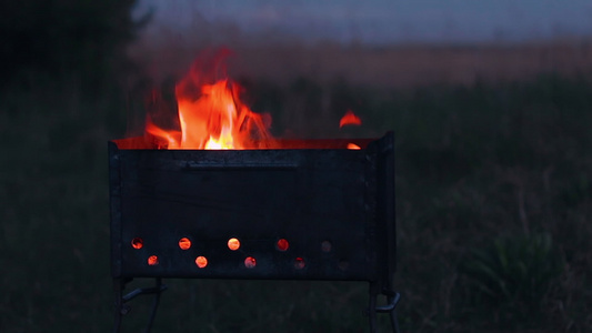 烤烤炉或极端烧烤炉内燃烧着火视频