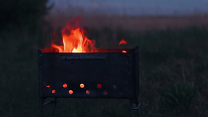 烧烤炉内燃烧着火14秒视频