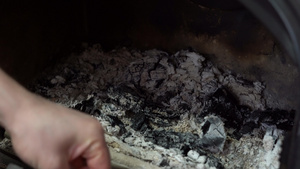 从壁炉中除去灰和煤作为花园中的化肥使用27秒视频