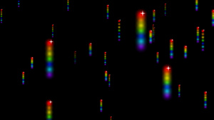 白星元素缓慢漂浮在黑屏上淡化的微粒彩虹模糊球和白色21秒视频