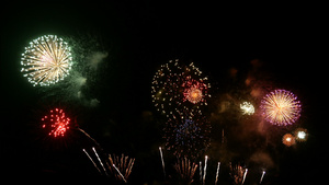 国家节日新年晚宴或庆祝活动期间夜空展示真正多彩19秒视频