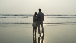 夫妇站在看海浪26秒视频