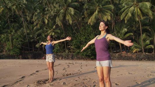 在海滩上练习瑜伽的女性视频