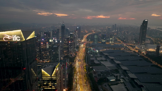 航拍落日晚霞下的南京河西中央商务区视频