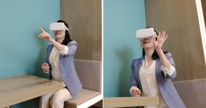 女青年戴VR眼镜46秒视频