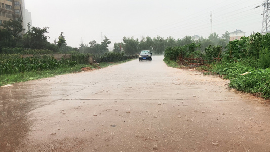 4K实拍自然天气下雨天路面积水[自然而然]视频