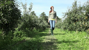 走在苹果园的年轻女人10秒视频