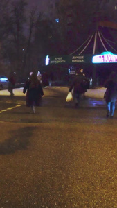 雨雪天气城市夜晚街头视频