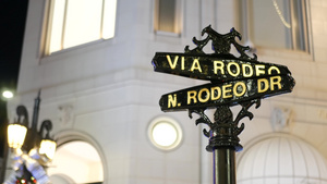 世界著名的罗迪欧大道标志十字街标志比佛利山庄的十字路口11秒视频