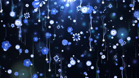 动态蓝色唯美粒子拖尾花朵下落背景视频元素视频