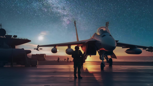 4k战斗机与飞行员夕阳唯美创意素材视频