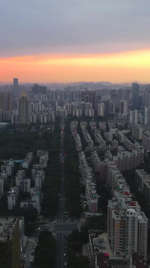 深圳城市建筑群夕阳日落时分航拍城市都市56秒视频