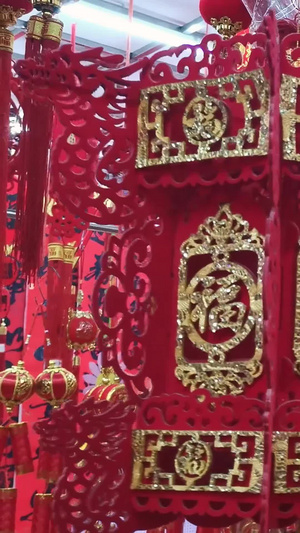 实拍中国传统红灯笼年货市场18秒视频