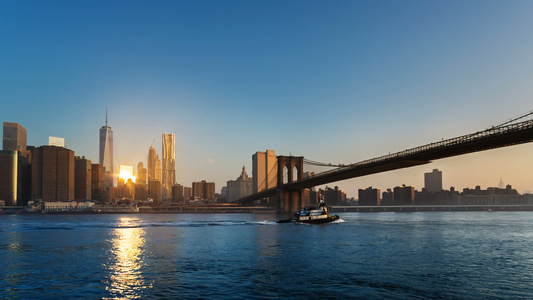 落日下的曼哈顿布鲁克林大桥视频