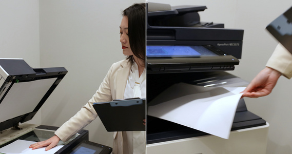 女职员使用打印机视频