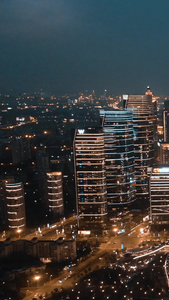 苏州东方之门夜景航拍苏州夜景视频