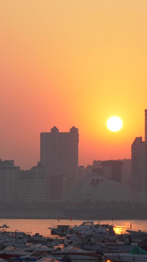 黄昏的夕阳海鸥飞过小船停靠在海边海边黄昏19秒视频