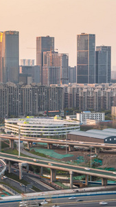 南京河西CBD建筑群日转夜延时城市建设视频