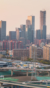 南京河西CBD建筑群日转夜延时城市建设视频