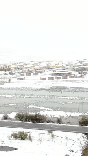 被大雪覆盖的草原村庄航拍视频红原县66秒视频
