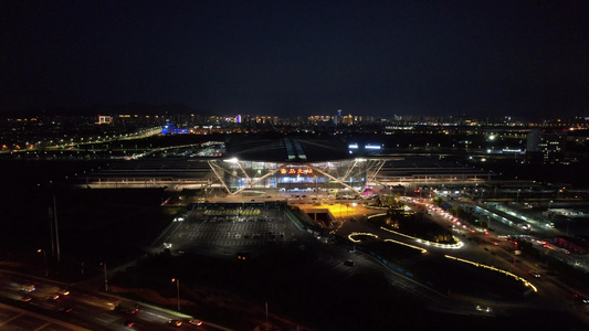 城市夜景霓虹灯高楼夜景航拍视频