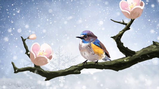 4K大寒冬季枝头上的小鸟背景视频视频