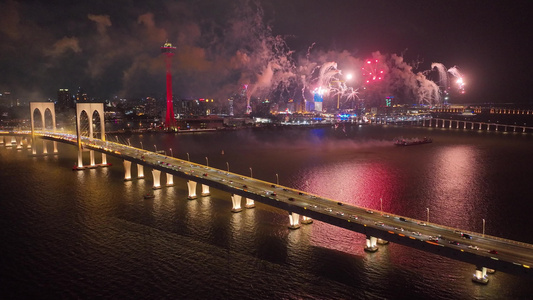 4k澳门烟花夜景航拍视频