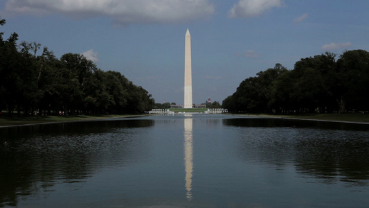 华盛顿纪念碑和反射池的倒影景观视频