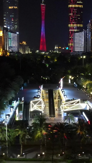 高清航拍广州城市中轴夜景花城汇花城广场广州中轴50秒视频