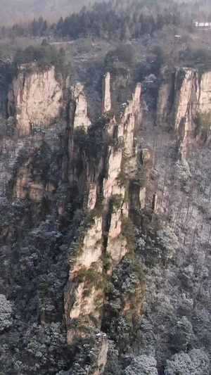 航拍张家界石林雪景29秒视频