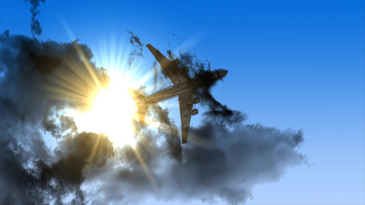 3D动画飞机飞过云层视频