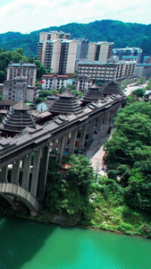 侗族山江风雨桥民族建筑风光航拍航拍建筑视频