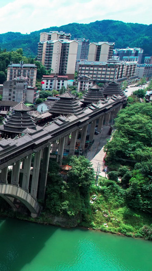 侗族山江风雨桥民族建筑风光航拍航拍建筑72秒视频