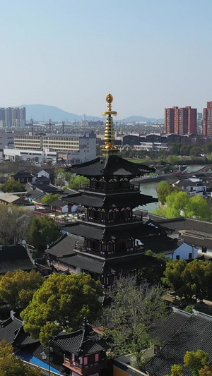 航拍苏州著名景点寒山寺旅游景区31秒视频