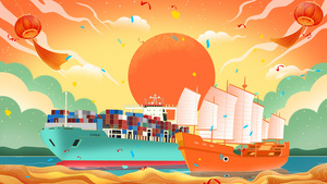 4K国际航海日中国航海日插画动态背景视频40秒视频