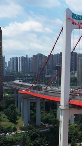 航拍重庆轨道环线通过鹅公岩大桥地铁过桥视频