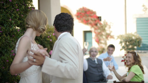 新娘和新郎跳舞和接吻婚礼客人为他们敬酒15秒视频