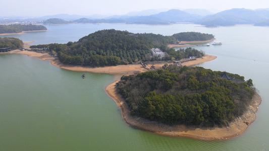 溧阳天目湖湖中岛航拍4K视频