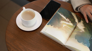 咖啡店看书拍照的文艺女青年31秒视频