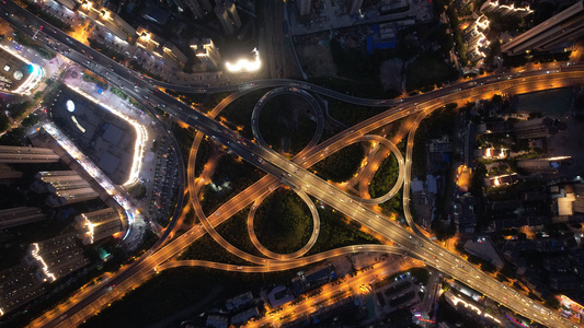 延时摄影航拍城市夜景道路高架桥车流交通街景4k素材视频