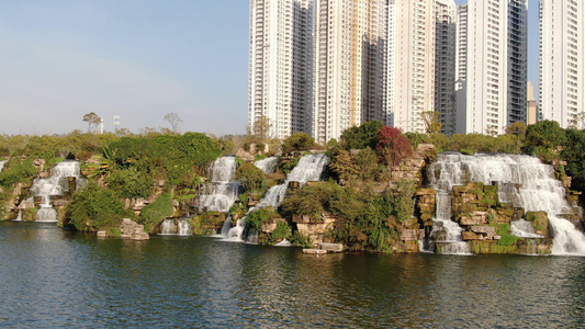 航拍瀑布流水自然风景[飞泄]视频