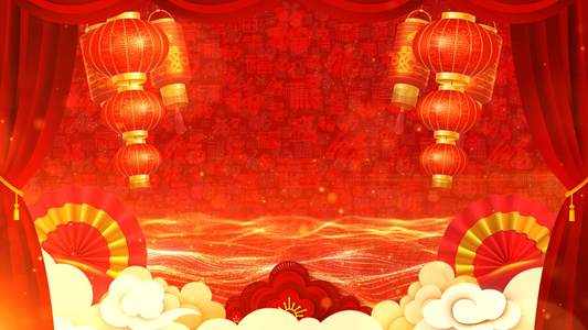 4K红色粒子波浪喜庆动态春节循环背景视频视频