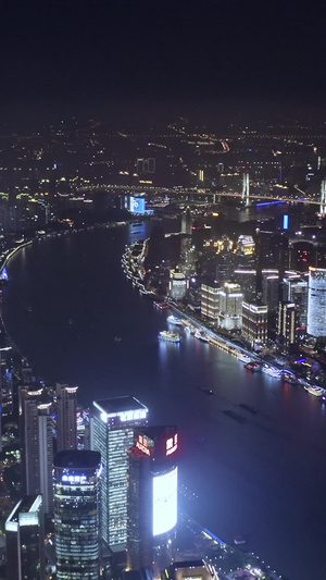 浦江两岸夜景航拍上海地标建筑16秒视频