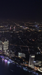 浦江两岸夜景航拍上海空境视频