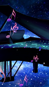 唯美星空钢琴弹奏舞台背景视频星空粒子视频