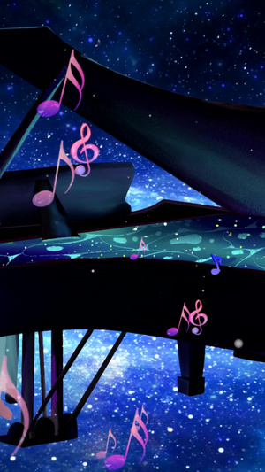 唯美星空钢琴弹奏舞台背景视频星空粒子30秒视频