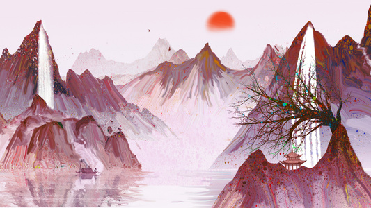 中国风水墨画写意山水背景视频视频