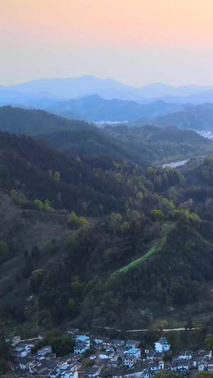 航拍黄山歙县石潭村山区日落延时天际线30秒视频